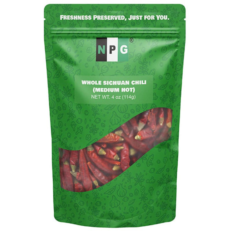 NPG Dried Sichuan Red Chili Whole Pepper 4 Oz Medium Hot