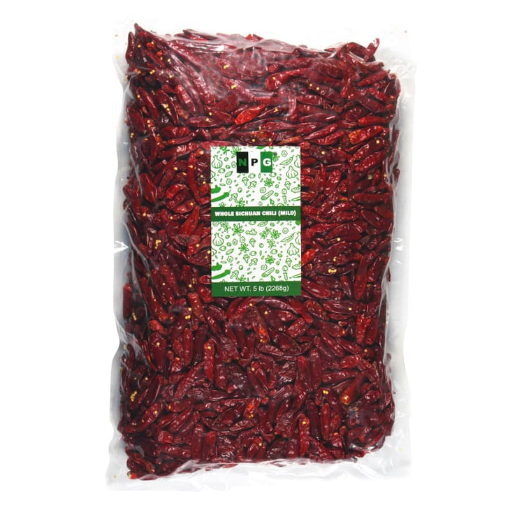 NPG Whole Dried Sichuan Chili Peppers 5 LB Bulk Mild Hot