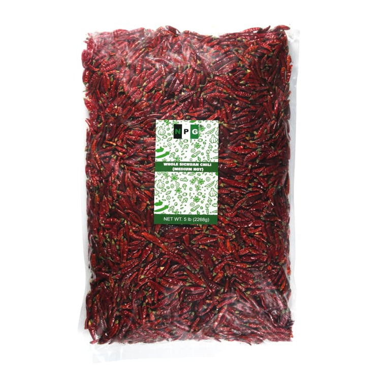 NPG Whole Dried Sichuan Red Chili Peppers 5 LB Medium Hot